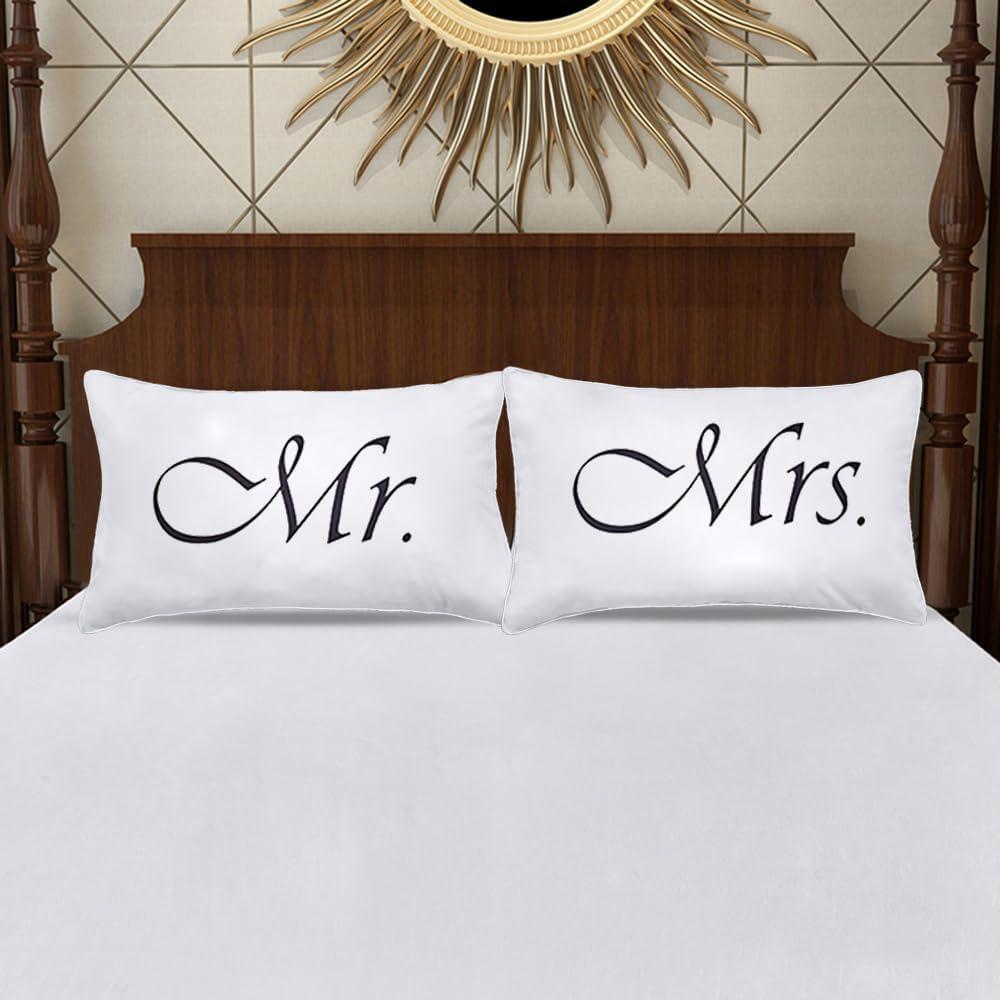 2PCS Mr and Mrs Pillow Cases,His and Hers Couples Pillowcases,Romantic Anniversary Engagement Christmas Wedding Gifts for The Couple,Bride Shower Gifts Ideas