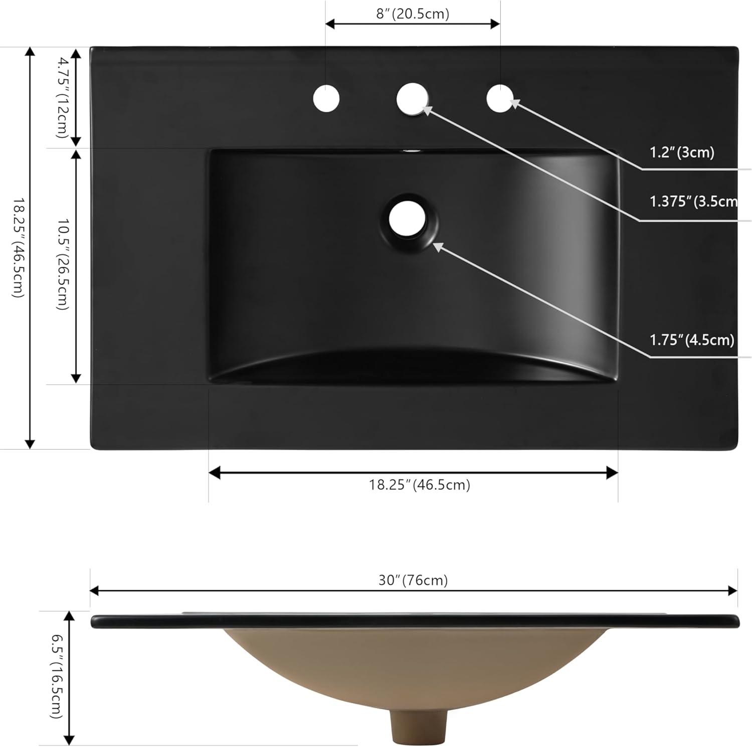 Jonathan Y Ancillary 3-Hole 30" Classic Contemporary Rectangular Ceramic Single Sink Basin Vanity Top