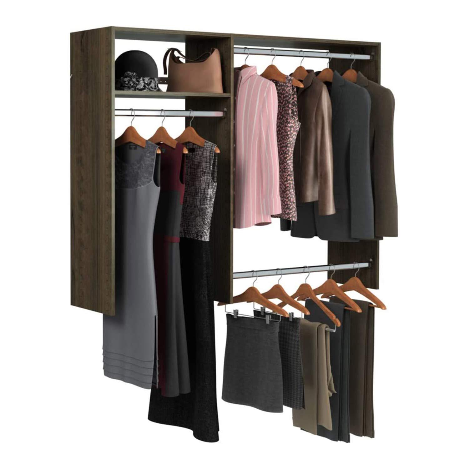 Easy Track Hanging Closet Organizer Rack, Brown