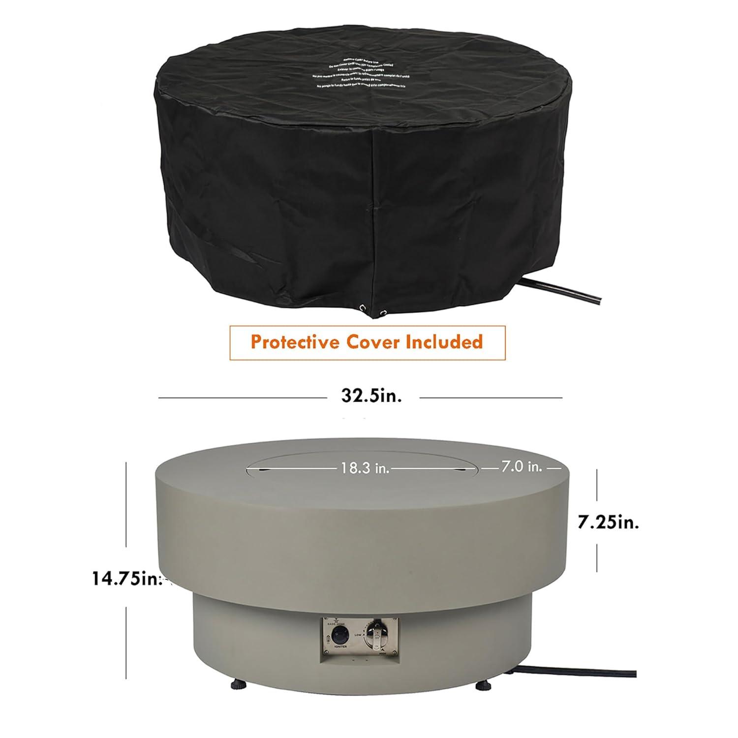 BAIDE HOME 32.5" Round Steel Low Profile Propane Fire Pit Table, 50,000 BTU Outdoor Gas Fire Pit with Lid, Glass Rocks, Cover, Pre-attached 10ft Propane Hose