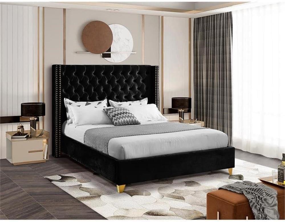 Meridian Furniture Barolo Black Velvet Queen Bed