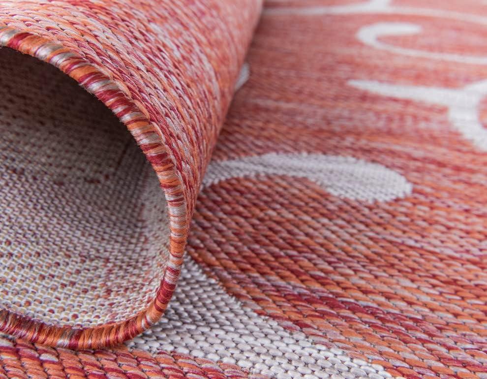 Unique Loom Outdoor Botanical Collection Area Rug - Curl (4' 1" x 6' 1" Rectangle Rust Red/Ivory)