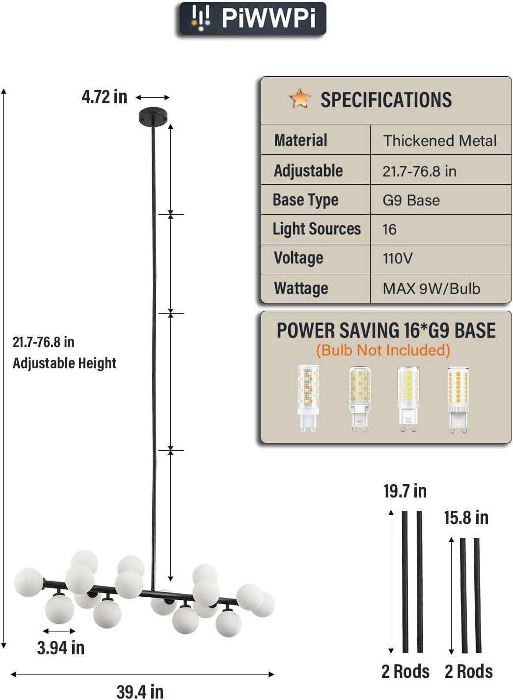 Jewellia 16 - Light Dimmable Bubble Glass Sputnik Modern Linear Chandelier