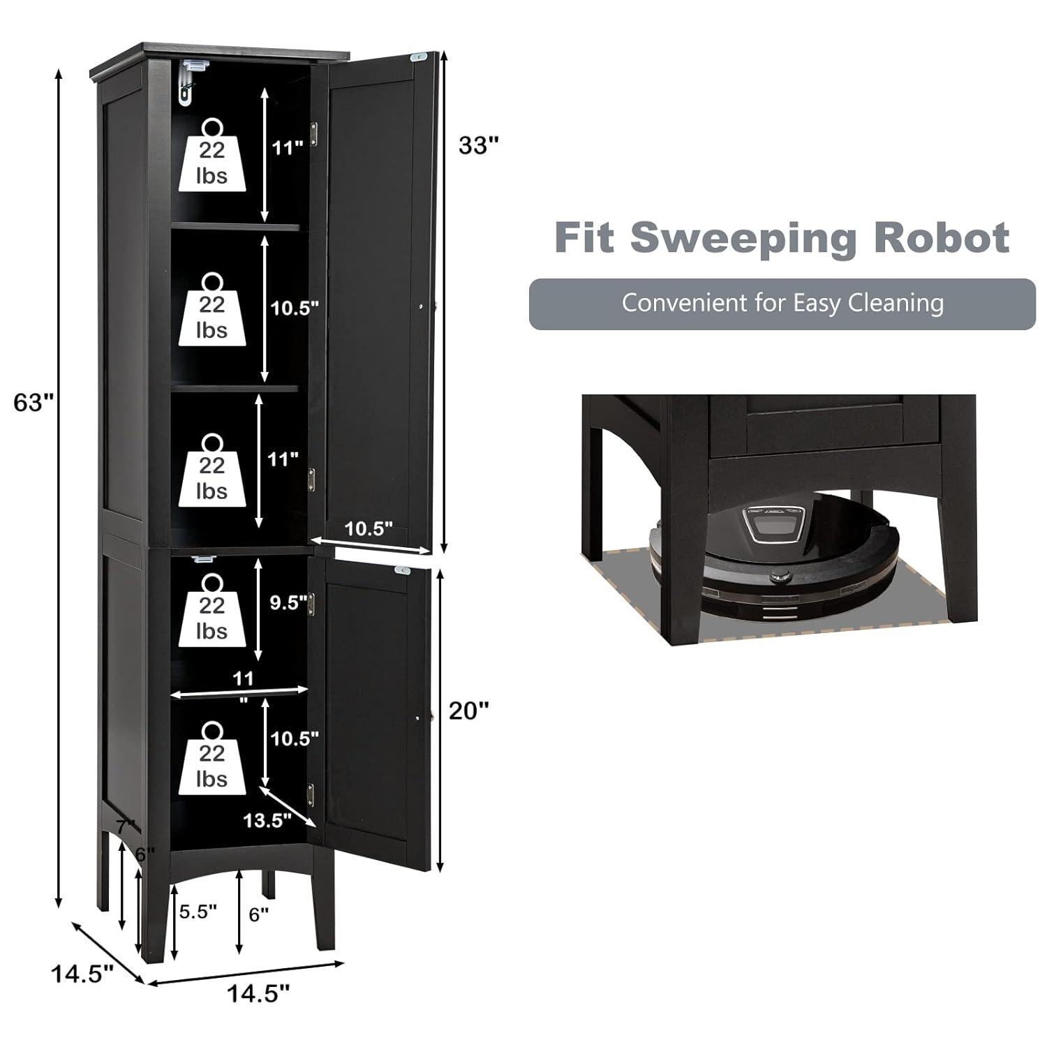 5 Tier  Freestanding Tower Cabinet Tall Bathroom Storage Cabinet Black