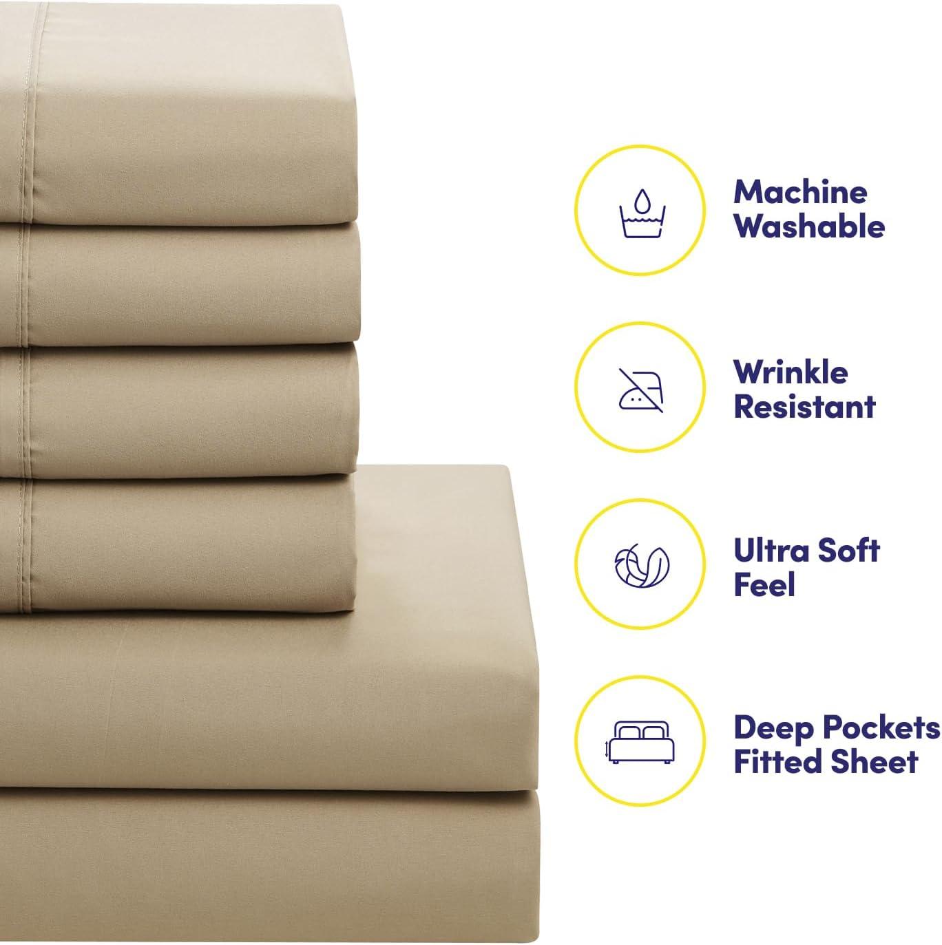 Sweet Home Collection 5 Piece Comforter Set Bag Solid Color All Season Soft Down Alternative Blanket & Luxurious Microfiber Bed Sheets, Twin, Taupe