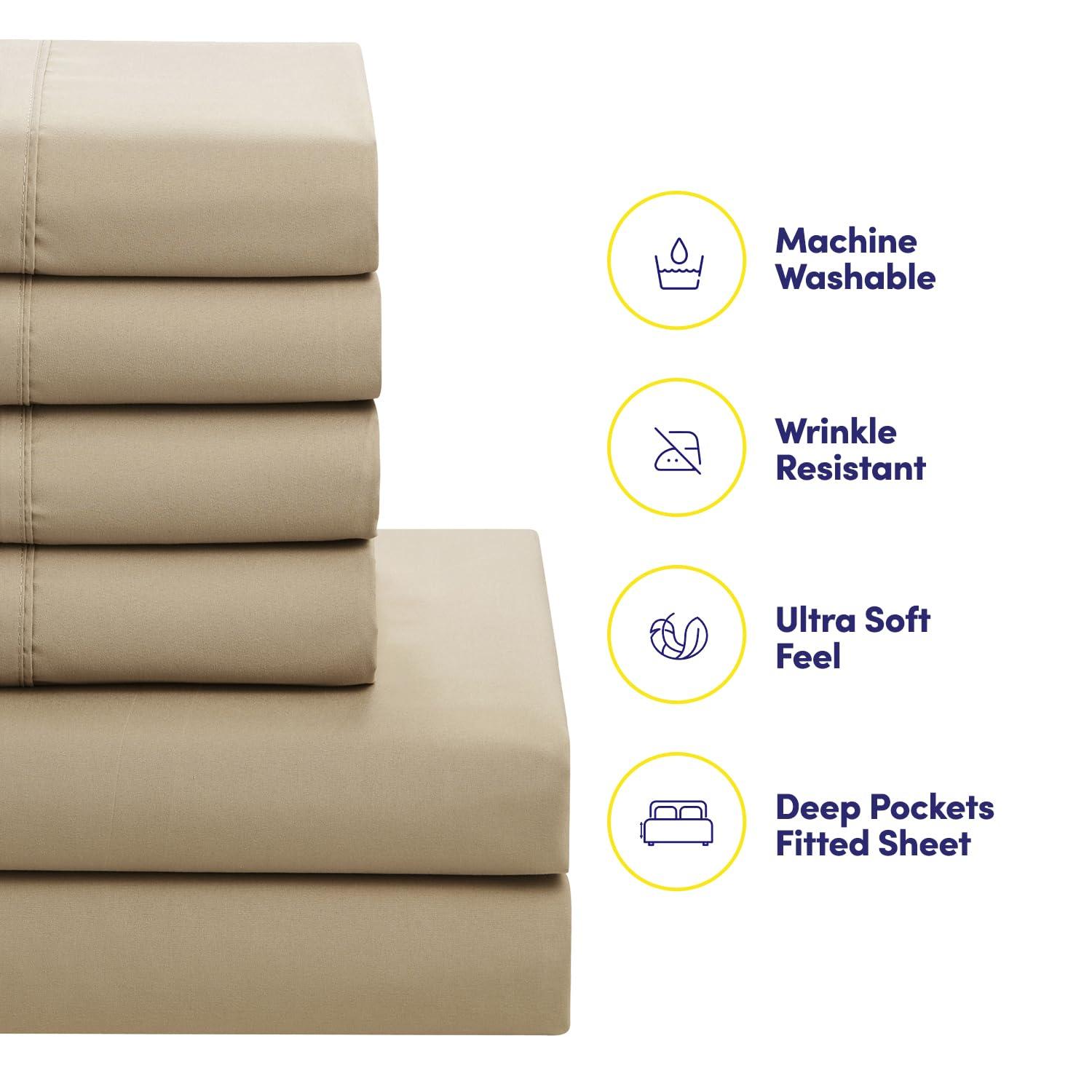 Sweet Home Collection 5 Piece Comforter Set Bag Solid Color All Season Soft Down Alternative Blanket & Luxurious Microfiber Bed Sheets, Twin, Taupe