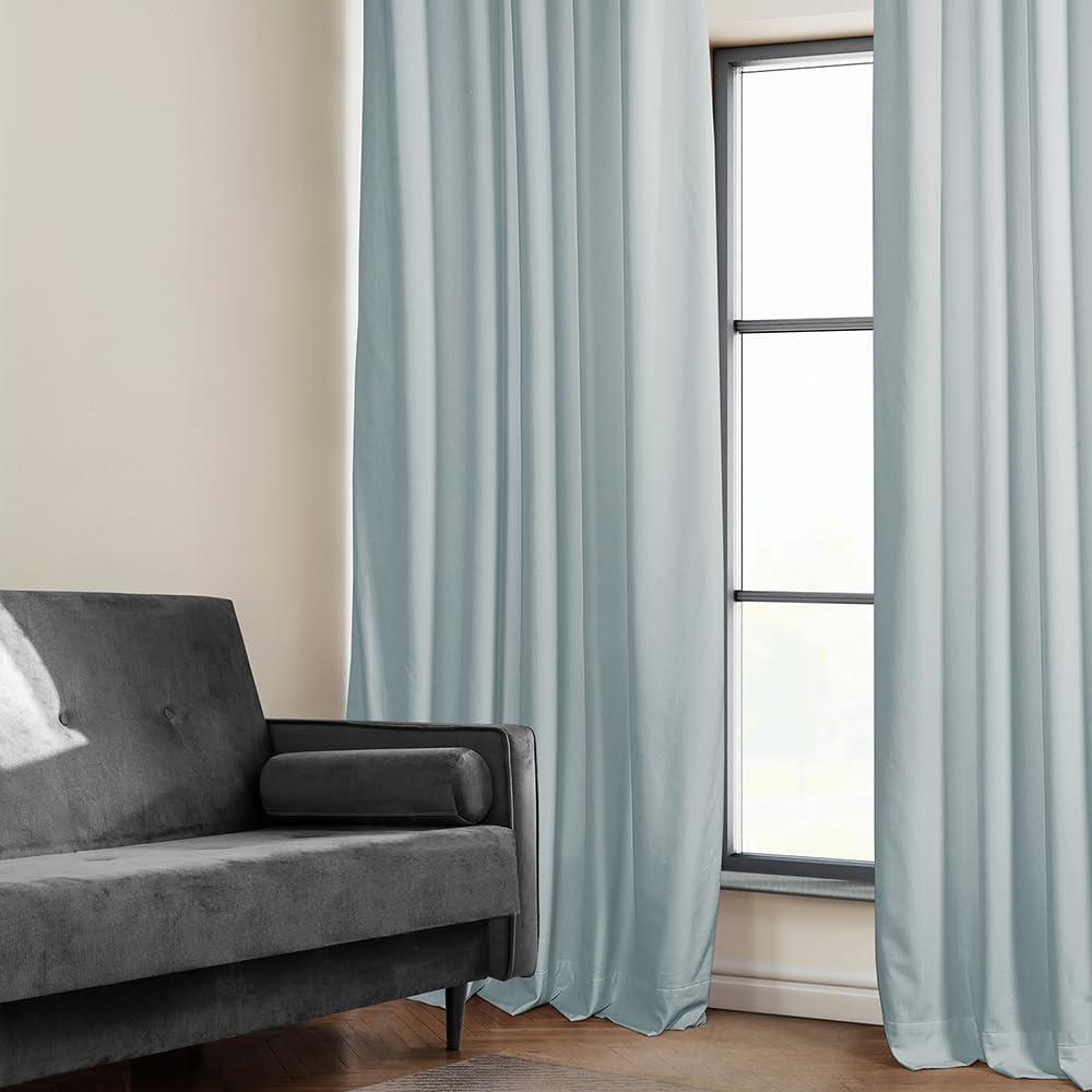 Half Price Drapes Aquarius Blue Heritage Plush Velvet Room Darkening Curtains (1 Panel), 50W X 108L
