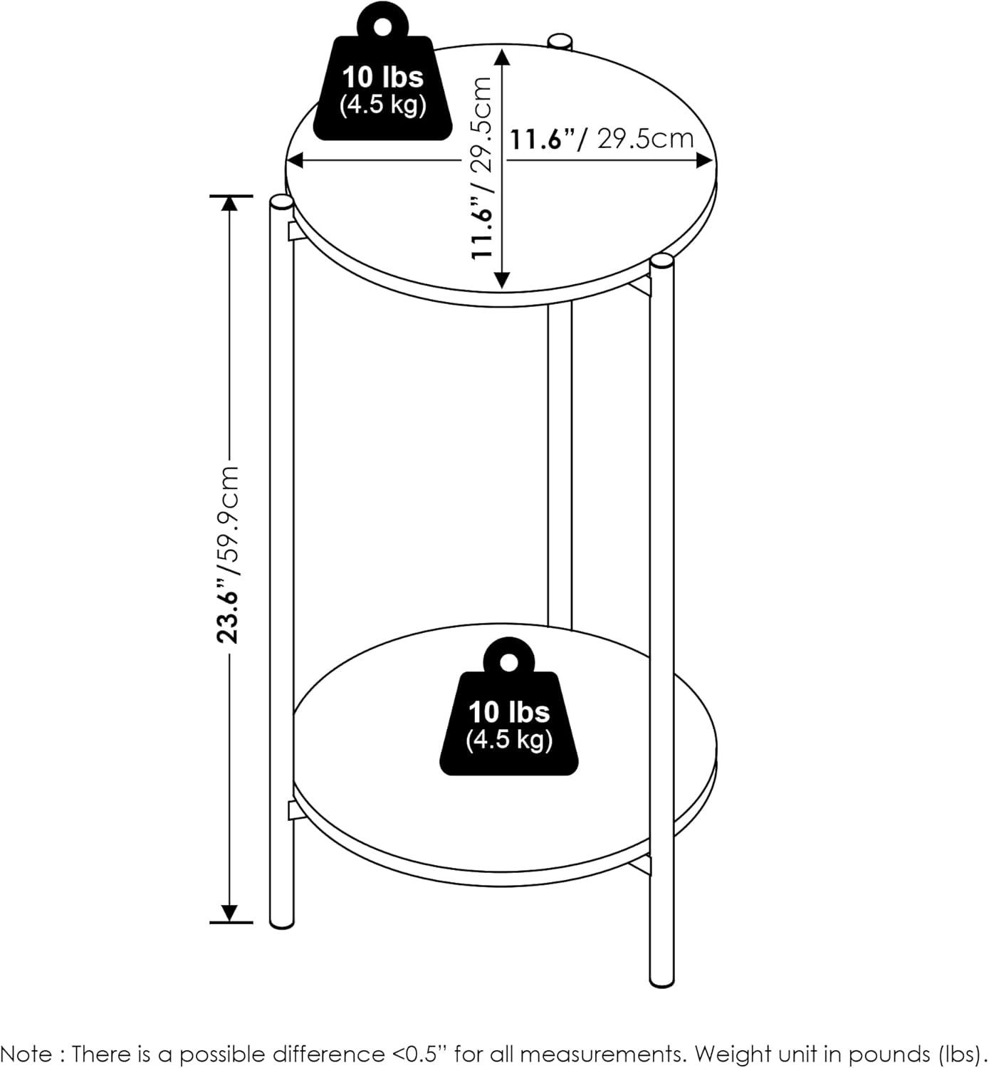 Furinno Besi 2-Tier Modern Tall Round Side End Table with Sturdy Metal Legs, Marble White