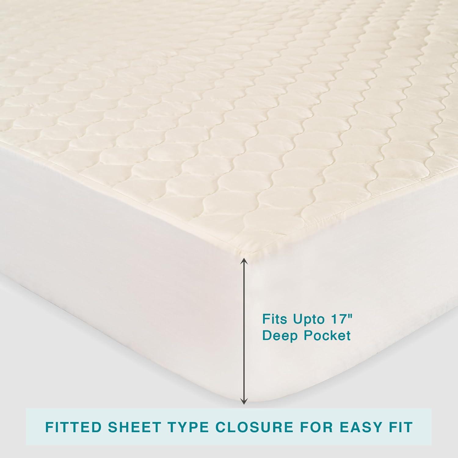 Fabdreams Luxury Organic Cotton Quilted Mattress Protector with 17" Deep Pockets, Water- Resistant, Twin Size