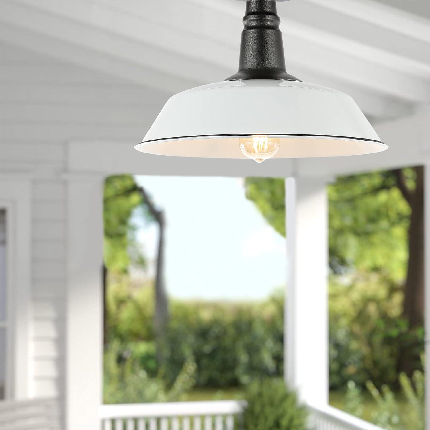 Camila 14" 1-Light Classic Industrial Indoor/Outdoor Iron LED Semi Flush Mount, White/Black