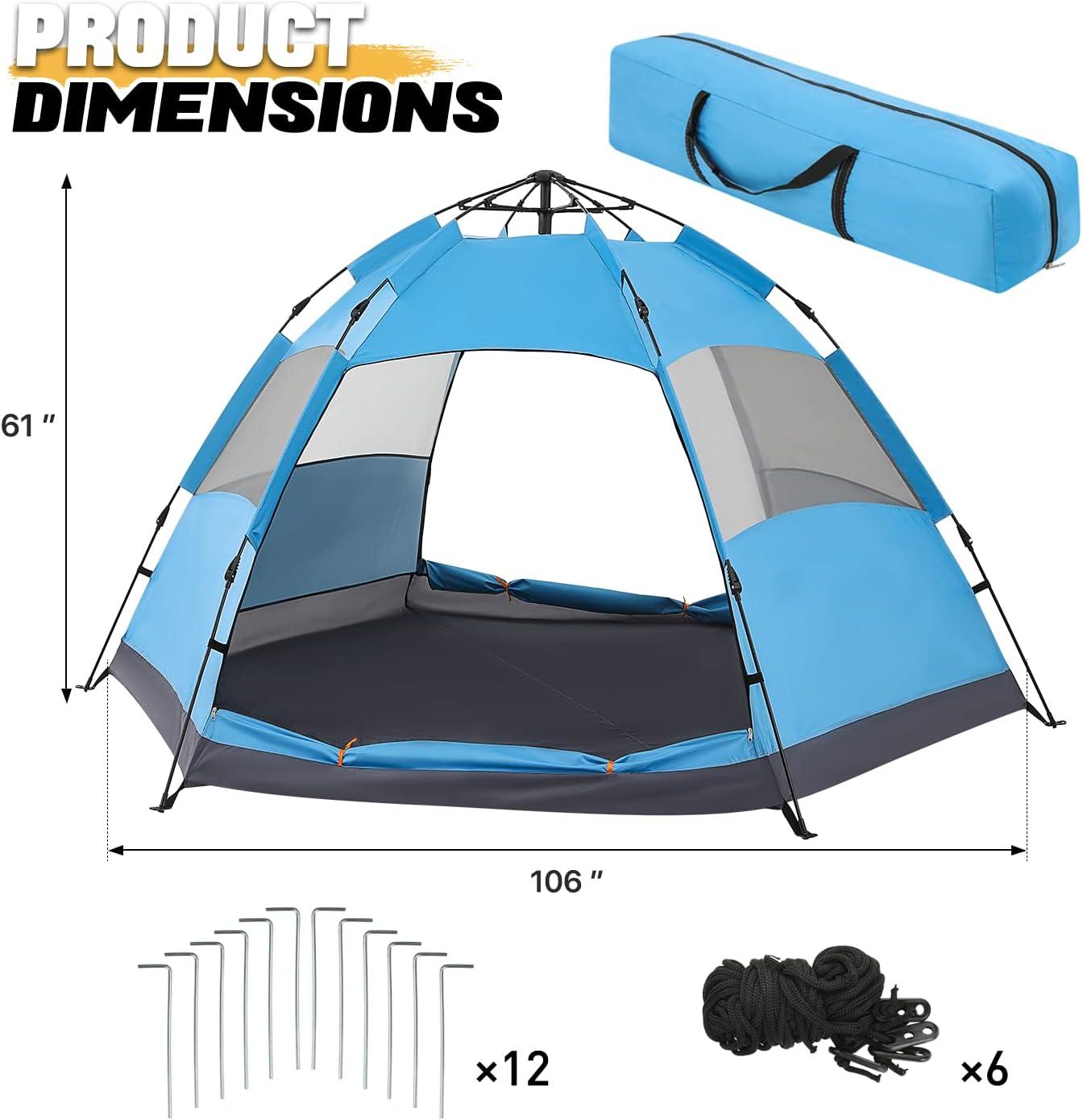MoNiBloom Camping Tent 4 Person Dome Tent, Family Tent Backpacking Portable Tent for Beach Backpacking Hiking