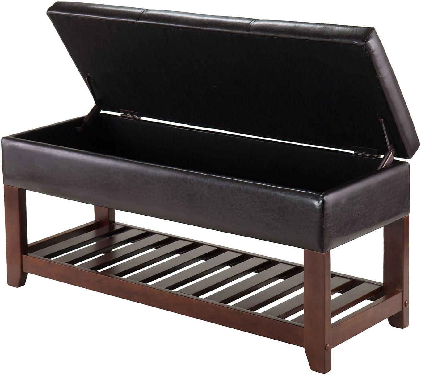 Monza Bench with Storage Chest and Shoe Rack, Faux Leather Cushion - Winsome