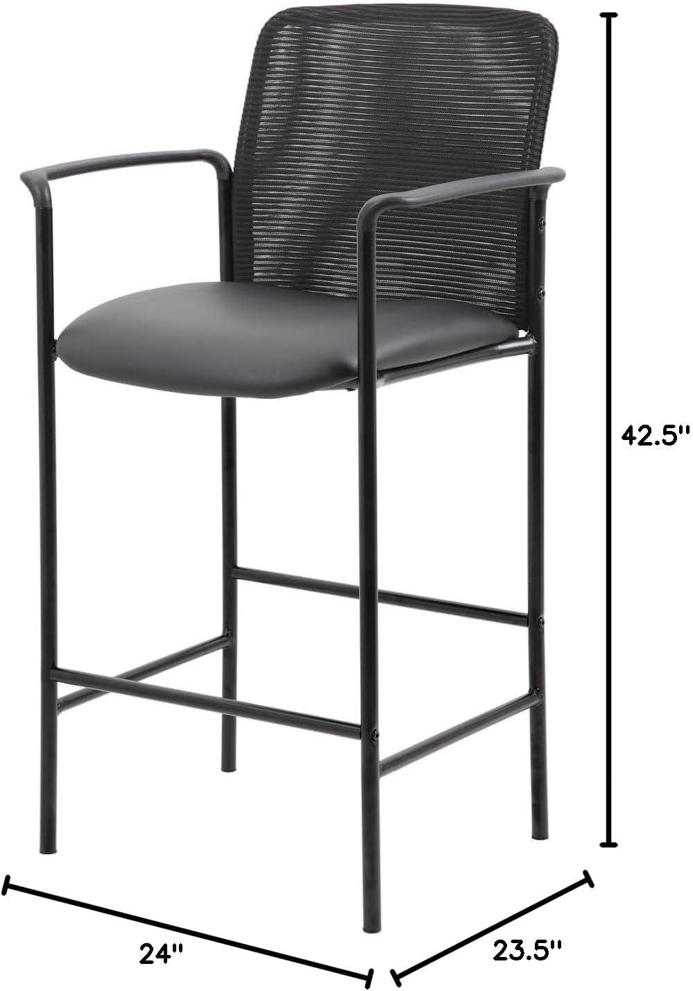 Black Mesh and Leatherette Counter Stool with Arms