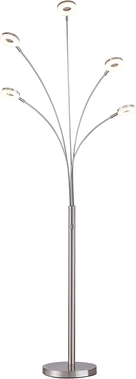 Satin Nickel Adjustable 5-Arched LED Floor Lamp with Touch Dimmer