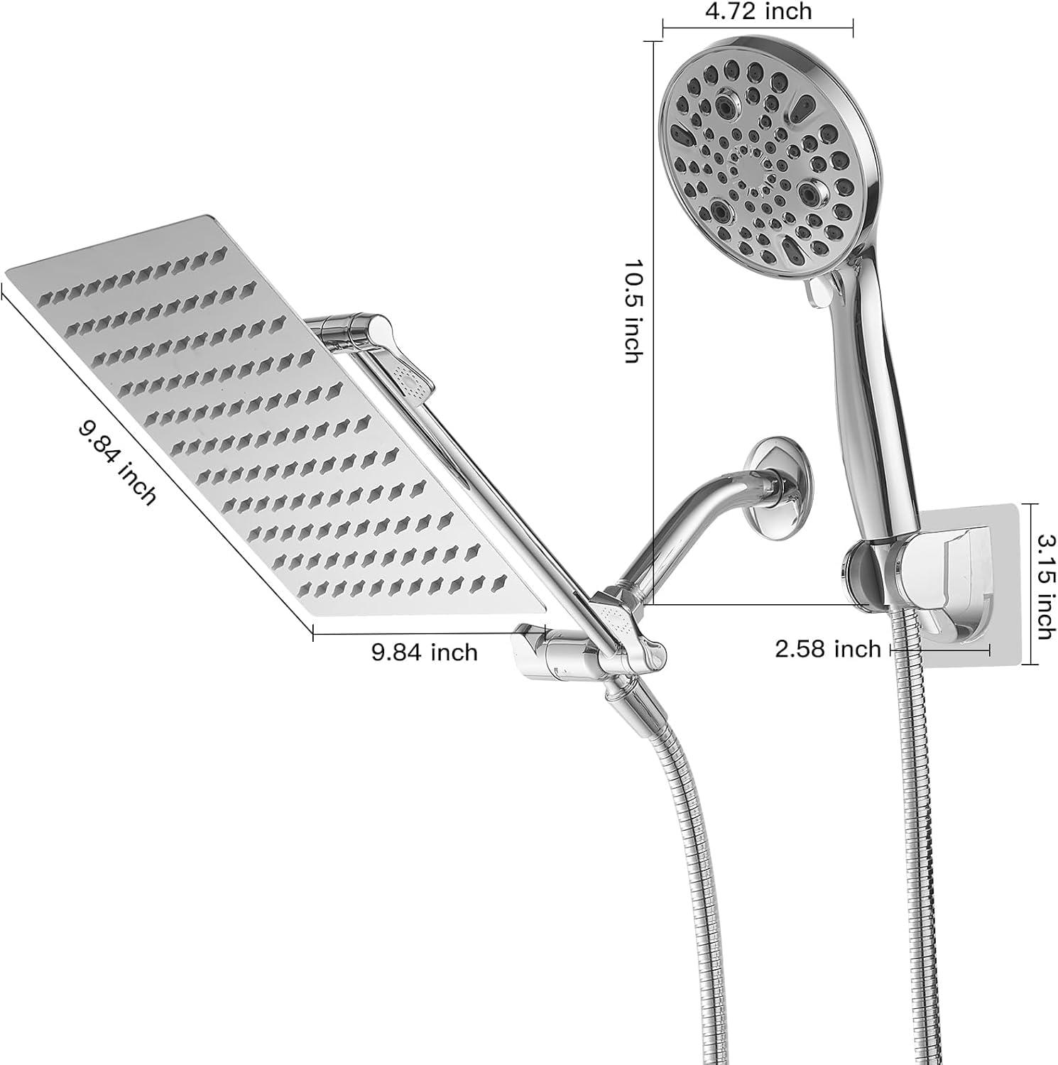 All Metal 10 Inch High Pressure Rainfall Shower Head With Handheld Shower