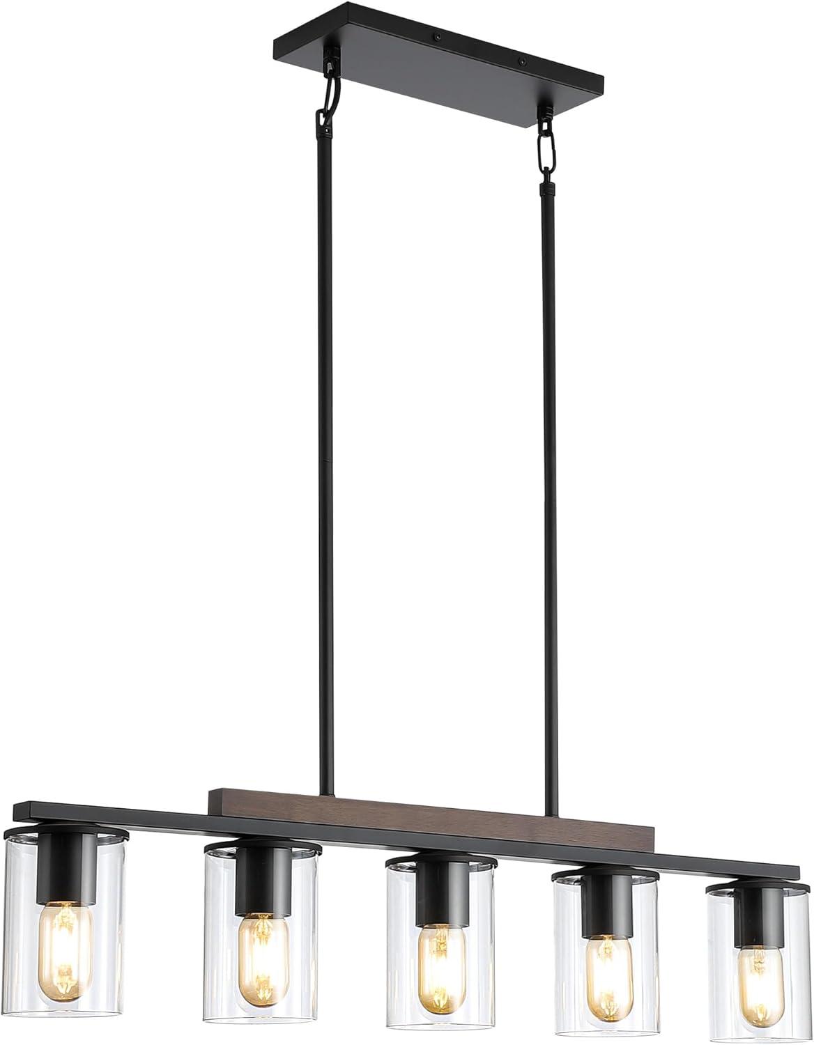 Black and Wood 5-Light Linear Island Chandelier