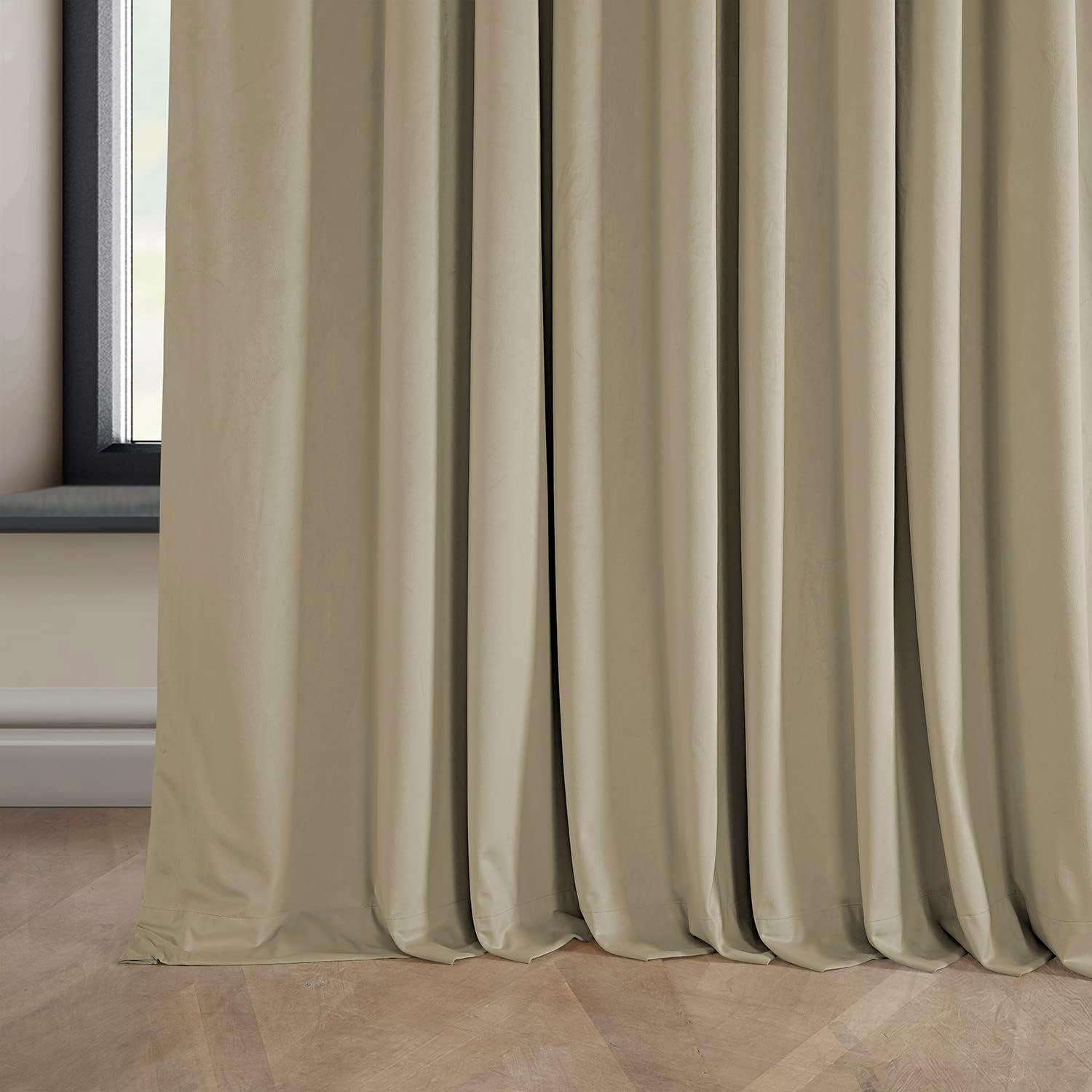 HPD Half Price Drapes Light Beige Heritage Plush Velvet Room Darkening Curtains for Bedroom & Living Room Curtains (1 Panel), Window Curtains 84 inches long, Extra Wide Curtains & Drapes, 100W X 84L