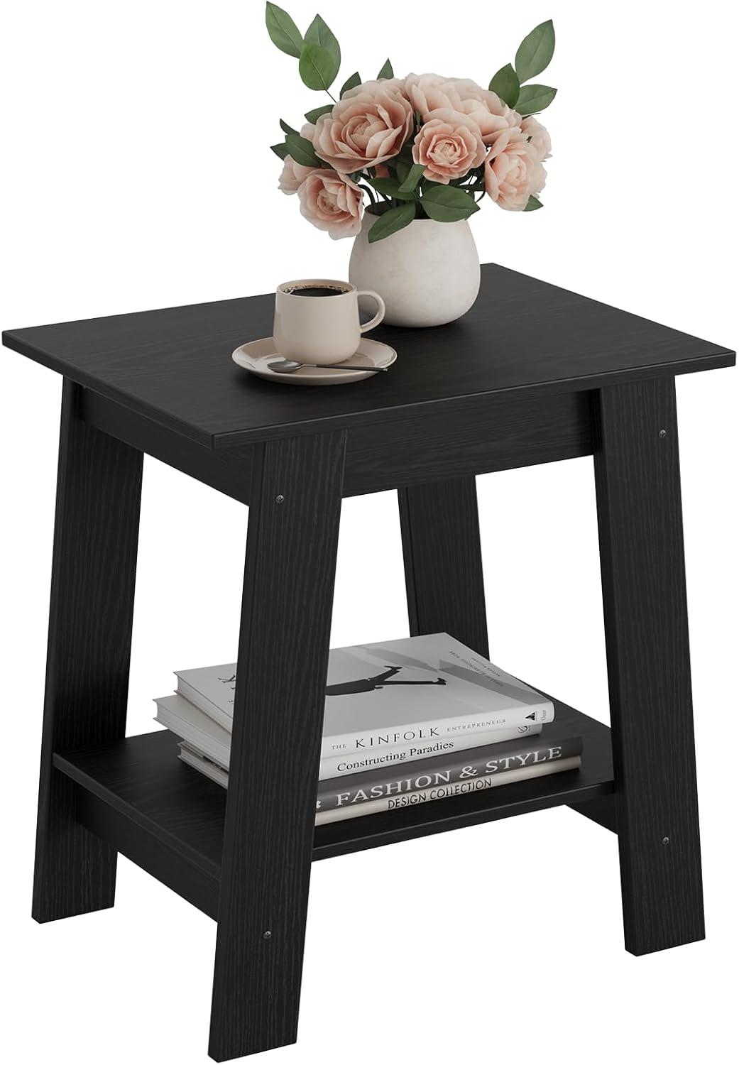Nasitip 2-Tier End Table, Small Side Table, Nightstand with Storage Shelf, Narrow Side Table for Small Spaces(White)