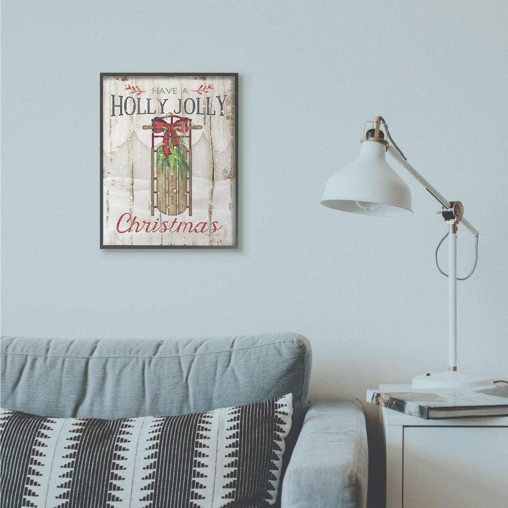 Holly Jolly Christmas Sleigh Print in Wood Frame