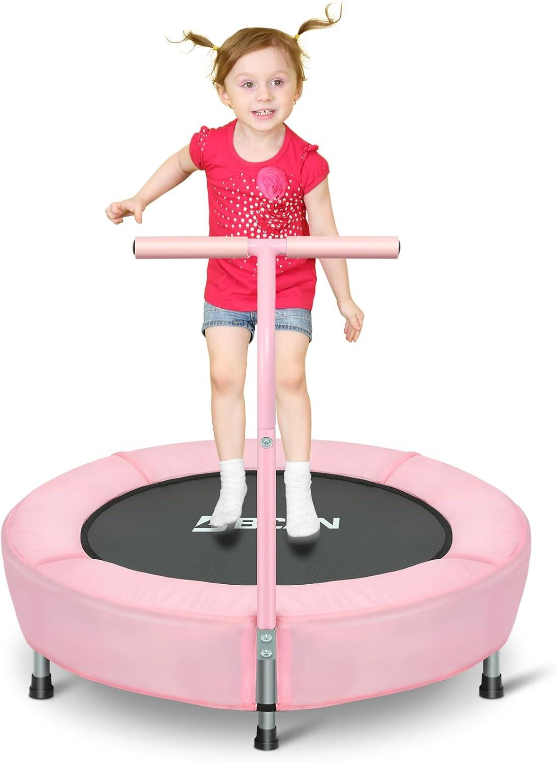 Pink Round Mini Trampoline with Handle for Kids