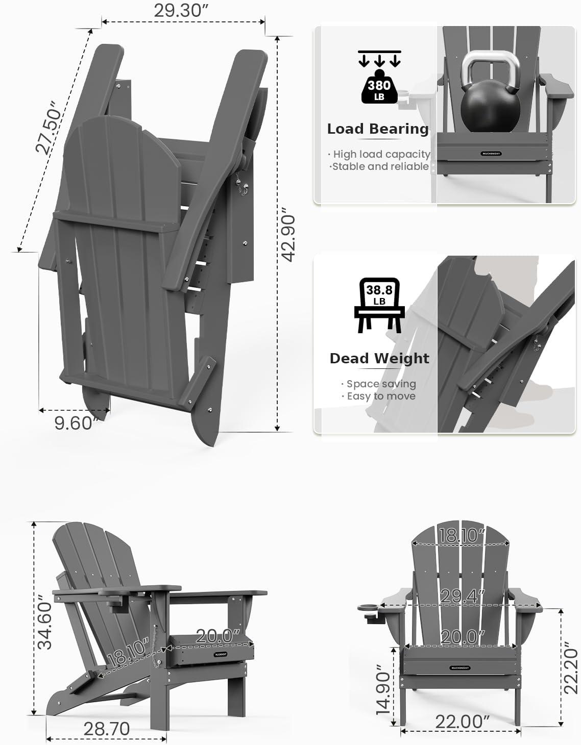 Gray Folding Plastic Adirondack Chair with Cup Holder