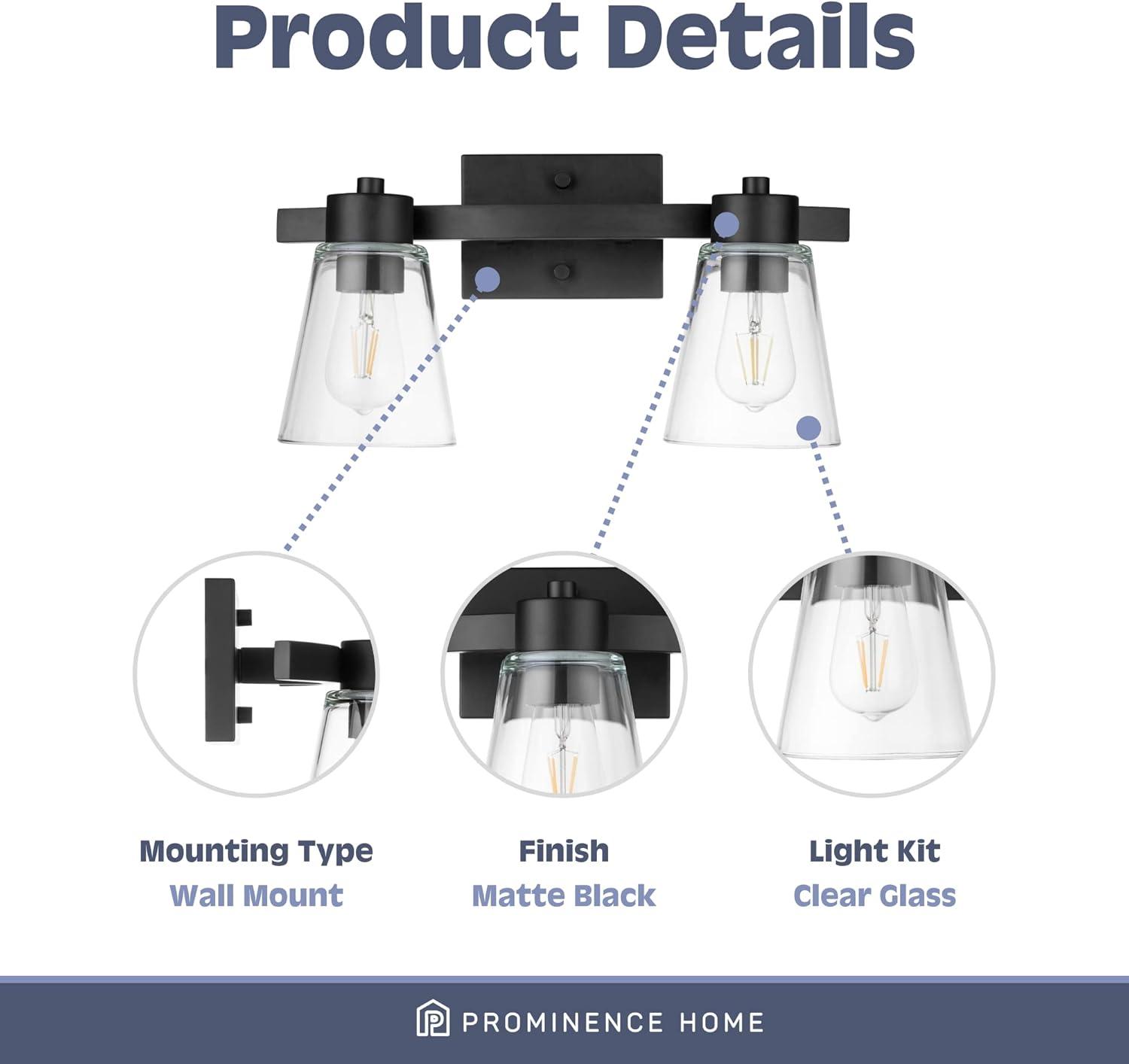 Prominence Home Fairendale 2-Light Matte Black Bathroom Vanity Light with Clear Glass Shade