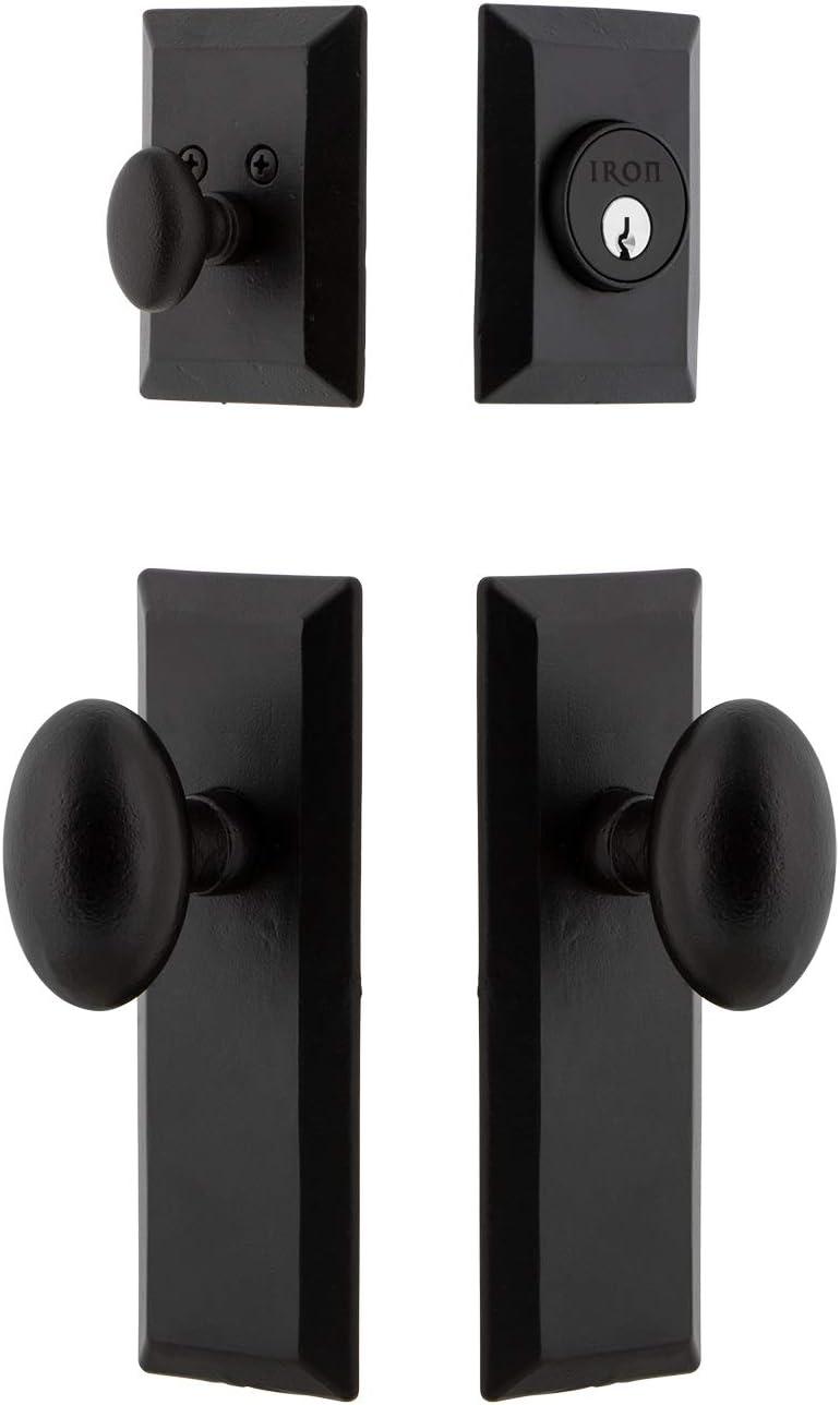 Matte Black Iron Single Cylinder Deadbolt and Knobset Combo Pack