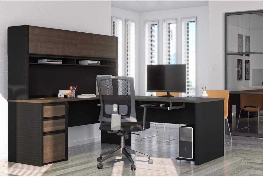 Kingfisher Lane 5 Piece L Shaped Computer Desk with Hutch in Antigua and Black