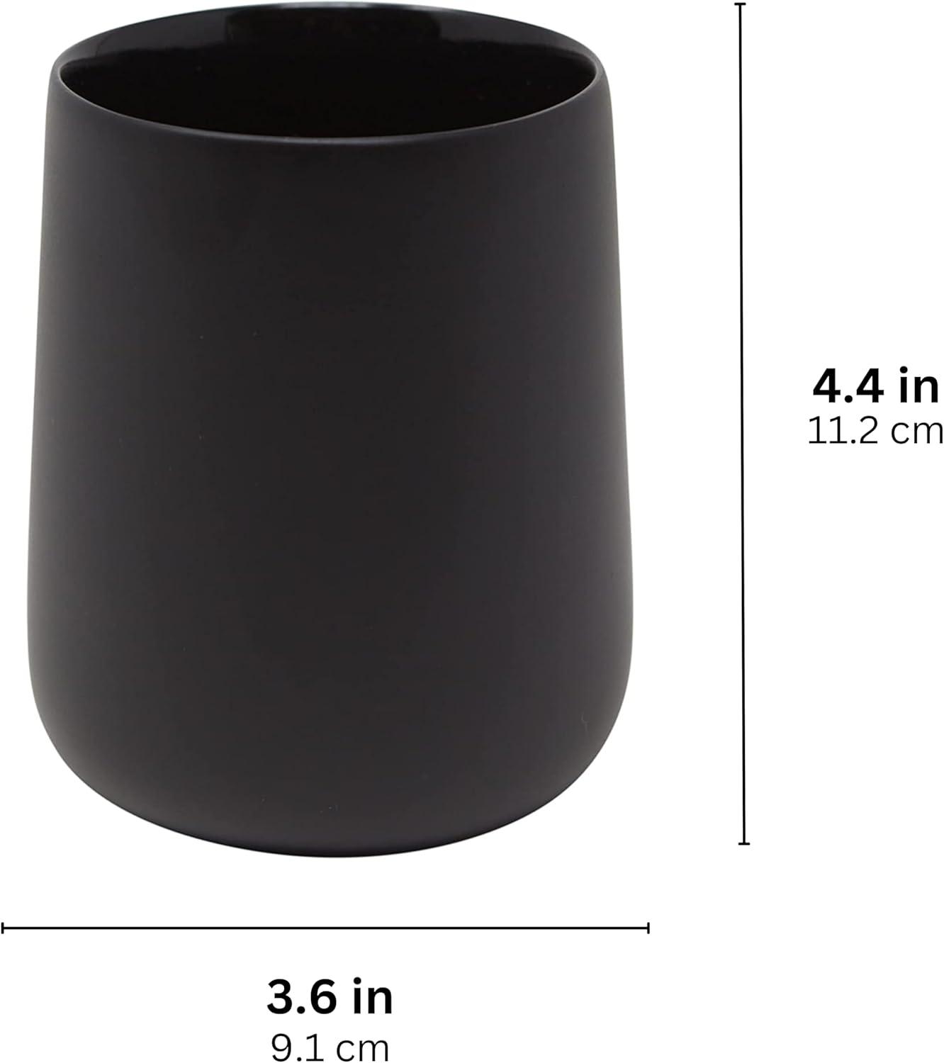Matte Black Toothbrush and Toothpaste Holder and Cup for Bathroom Vanity and Countertop, Round Organizer for Electric Toothbrushes, Floss, Razors, Cotton, and Mouthwash