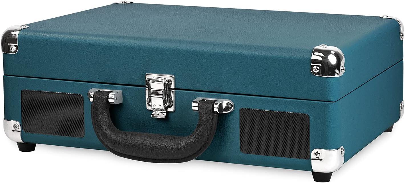 Blue Coral Portable Bluetooth Suitcase Record Player with 3-Speed Turntable