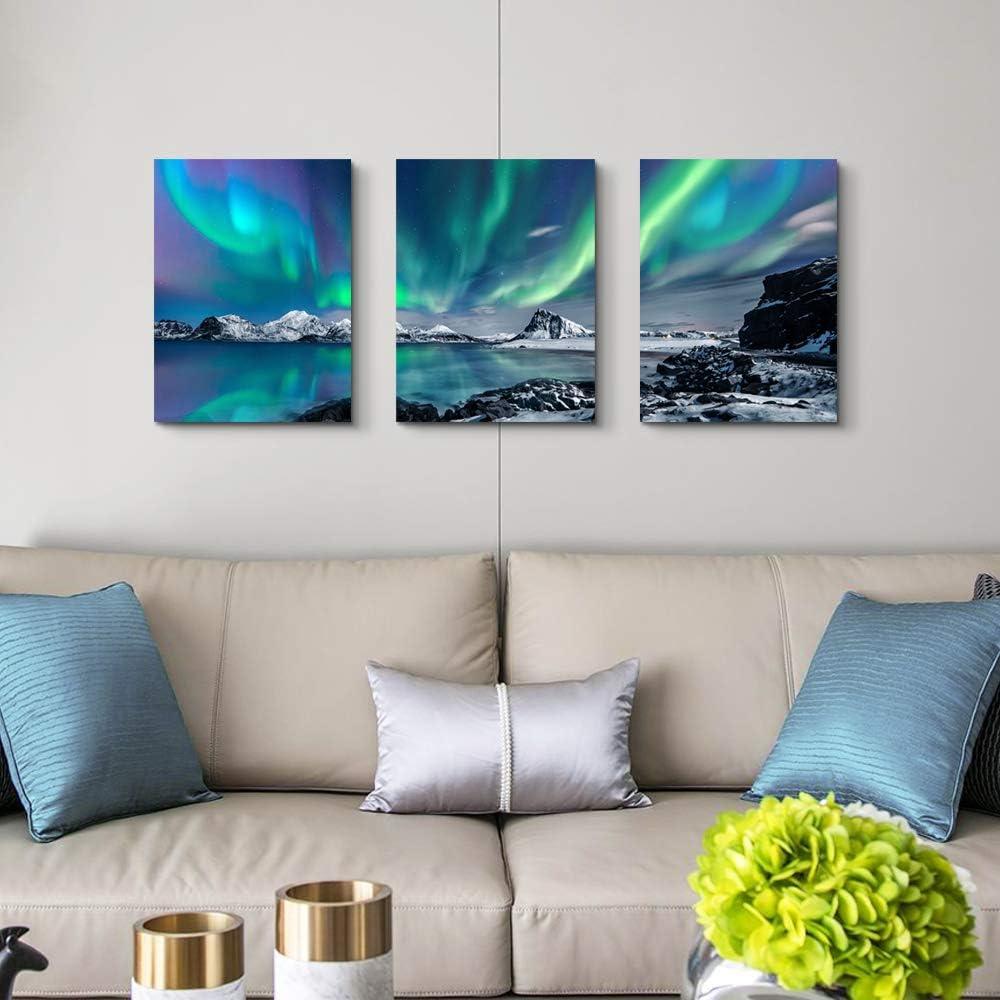 Farmhouse Canvas Wall Art For Bedroom Wall Decorations For Living Room Office Wall Decor Aurora Scenery Painting On Stretched And Framed Wall Pictures 3 Piece Ready To Hang For Bathroom Home Decor