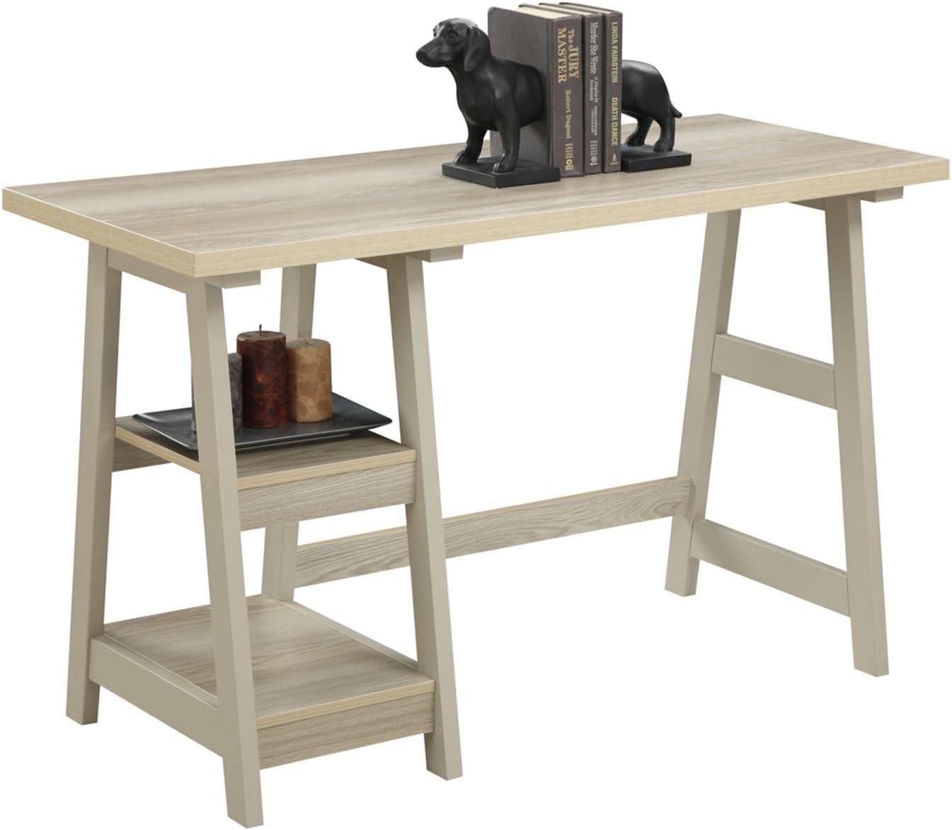 Convenience Concepts Designs2Go 29.25" Tall Trestle Desk with Shelves, Weathered White