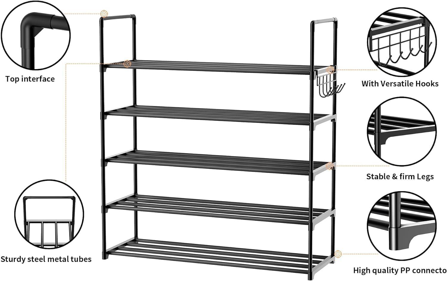 5 Tier Shoe Rack Organizer Storage 25 Pairs Shoes Shelves Space