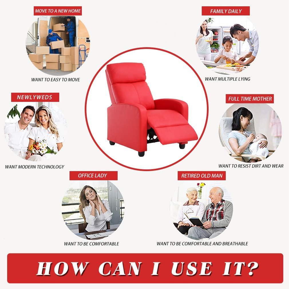 FDW Wingback Recliner Chair Leather Single Modern Sofa Home Theater Seating for Living Room,Red