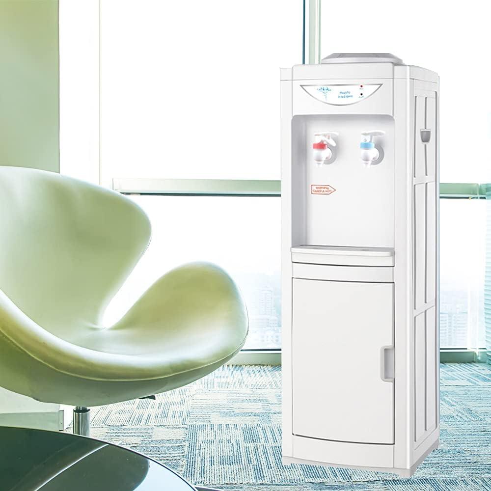 Hot & Cold Top Loading Water Dispenser, 5 Gallon Water Cooler Dispenser with Child Safety Lock, Removable Drip Tray and Storage Cabinet, Ideal for Home Office Use, White