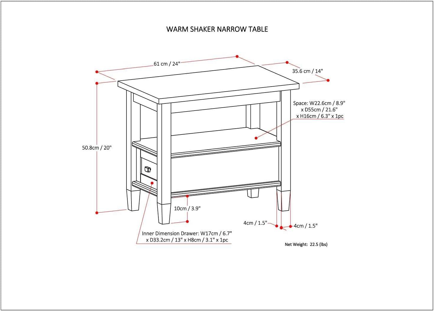 White Solid Wood and Metal Narrow Side Table with Storage