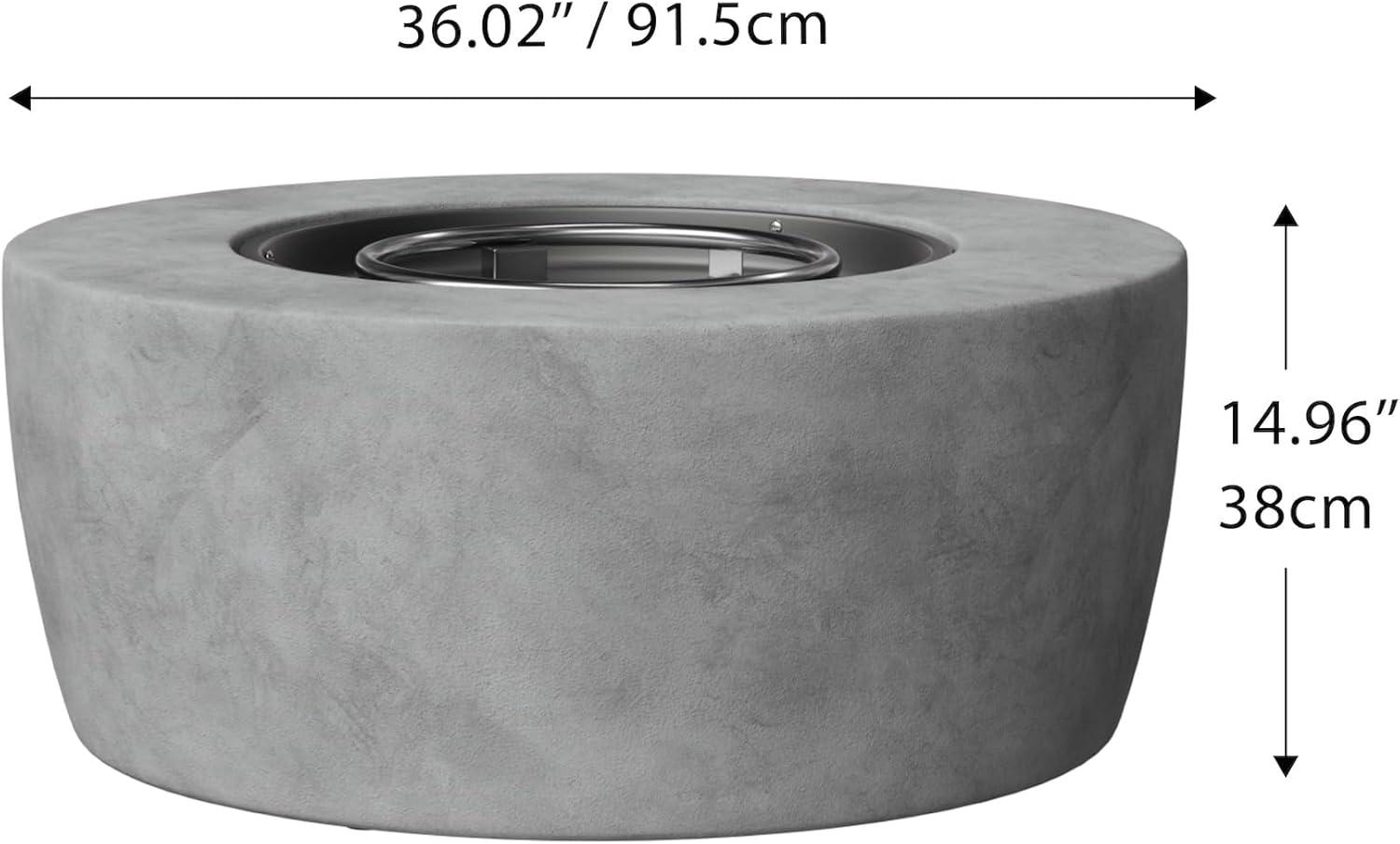 Modern 36" Outdoor Bowl Round Propane Gas Fire Pit with Concrete Base - Teamson Home: Electronic Ignition, 50K BTU, Includes PVC Cover