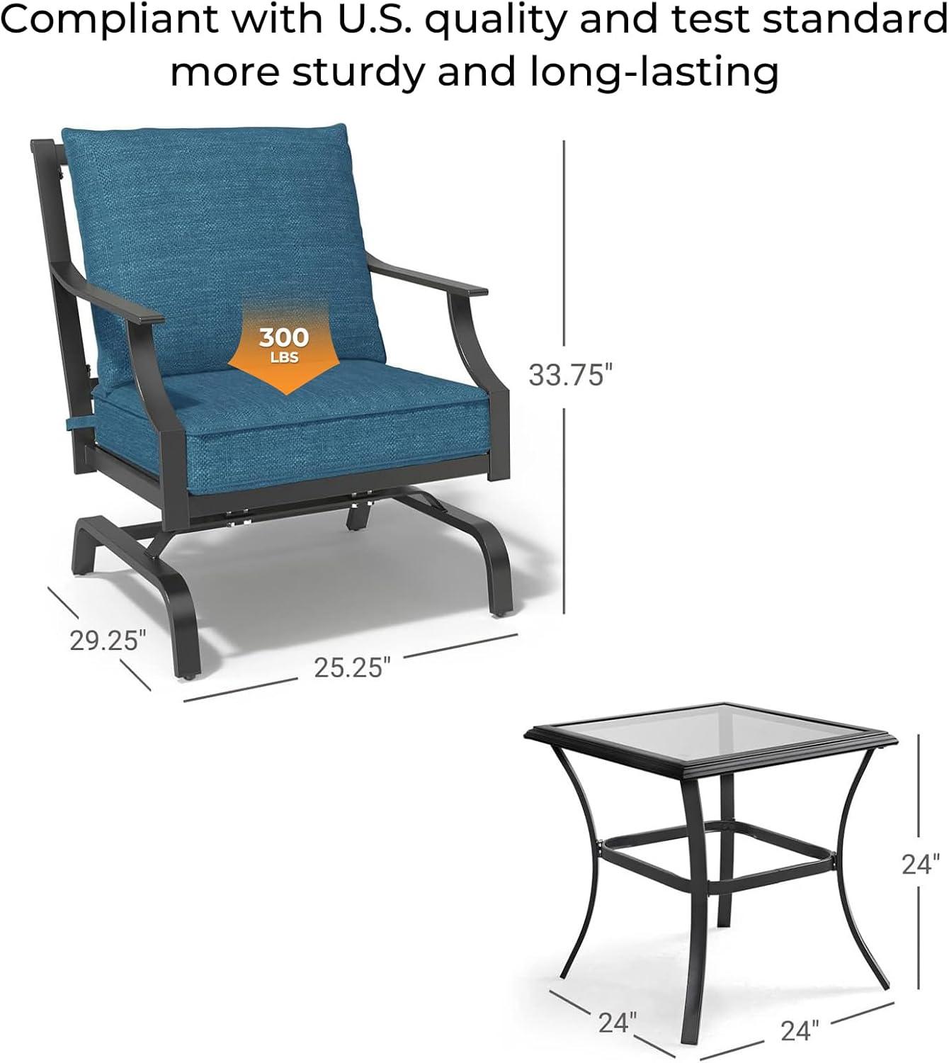 Grand Patio Outdoor 3 Piece Patio Set, 2 Single Steel Chairs with a Side Table, Peacock Blue