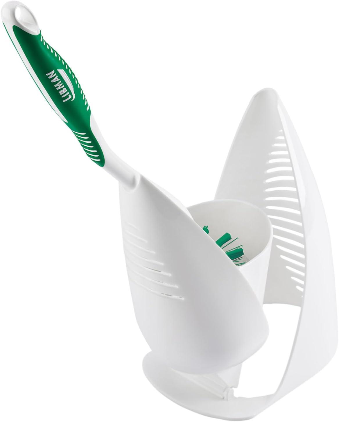 Green and White Angled Toilet Bowl Brush with Caddy