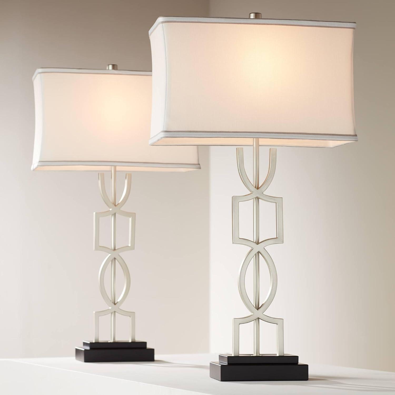 360 Lighting Evan Modern Table Lamps 28 1/2" Tall Set of 2 Brushed Nickel with USB Charging Port White Rectangular Shade for Bedroom Living Room House