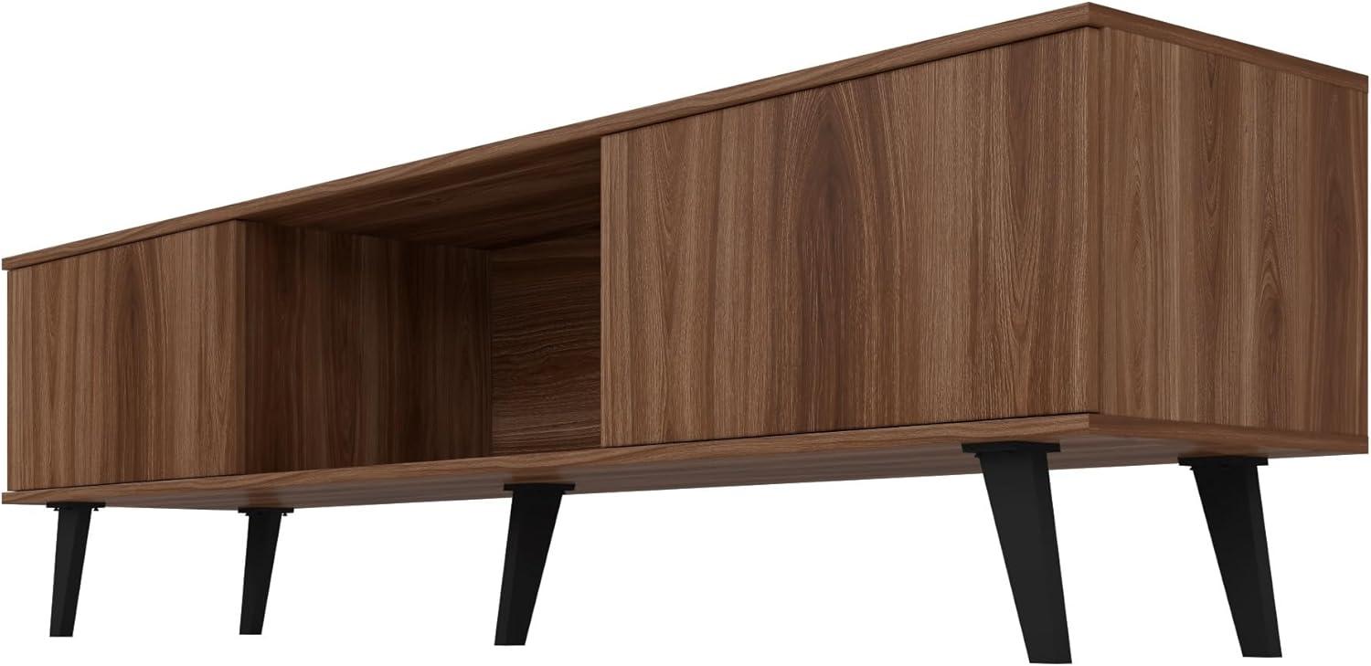 Nut Brown Mid-Century Modern TV Stand with Cabinet