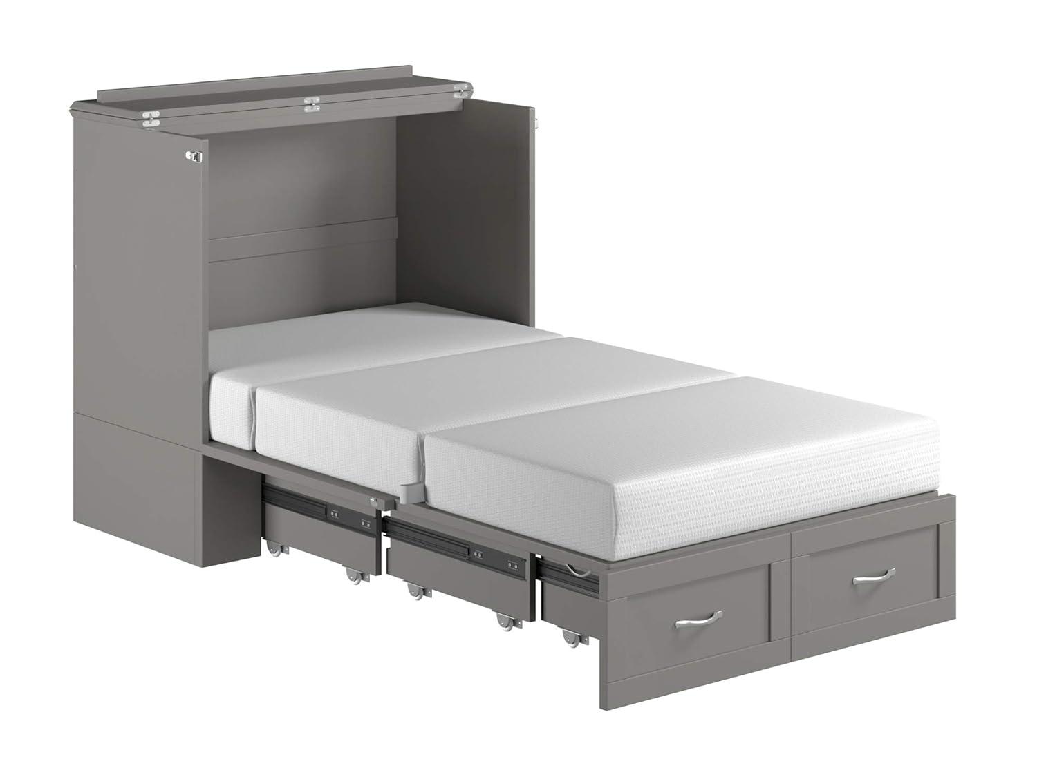 AFI Hamilton Twin XL Solid Wood Murphy Bed Chest with Built-In Charger in Gray