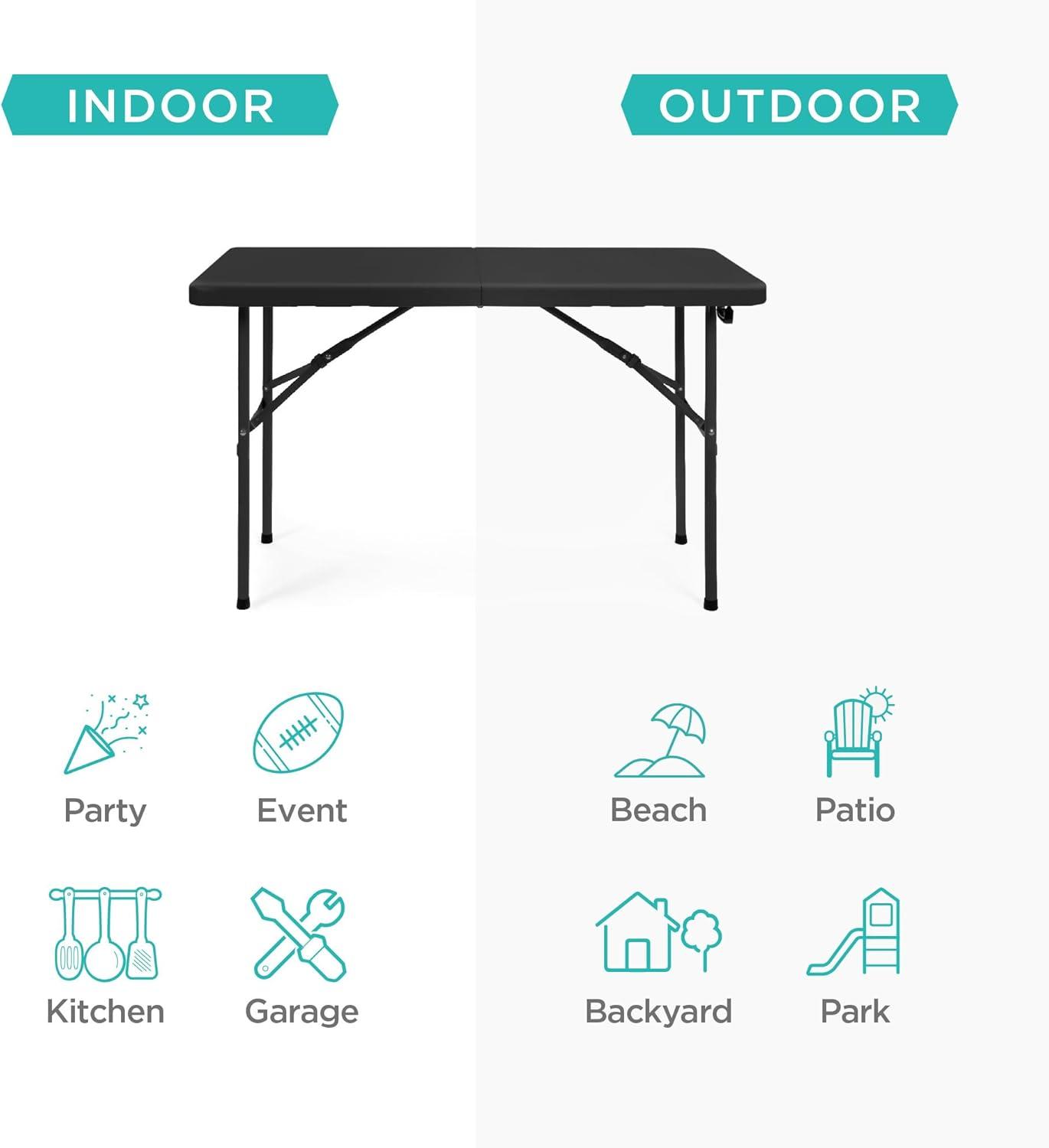 Best Choice Products 4ft Plastic Folding Table, Indoor Outdoor Heavy Duty Portable w/ Handle, Lock for Picnic