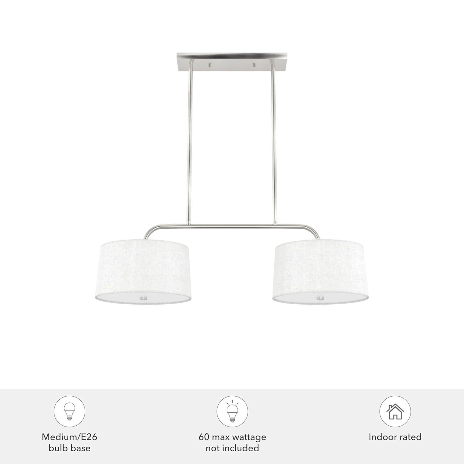 Hunter - Cottage Hill 4-light Brushed Nickel, Large Chandelier, Dimmable, Modern Style, Linear Shaped, for Bedrooms, Kitchens, Dining, Living Rooms - 19892
