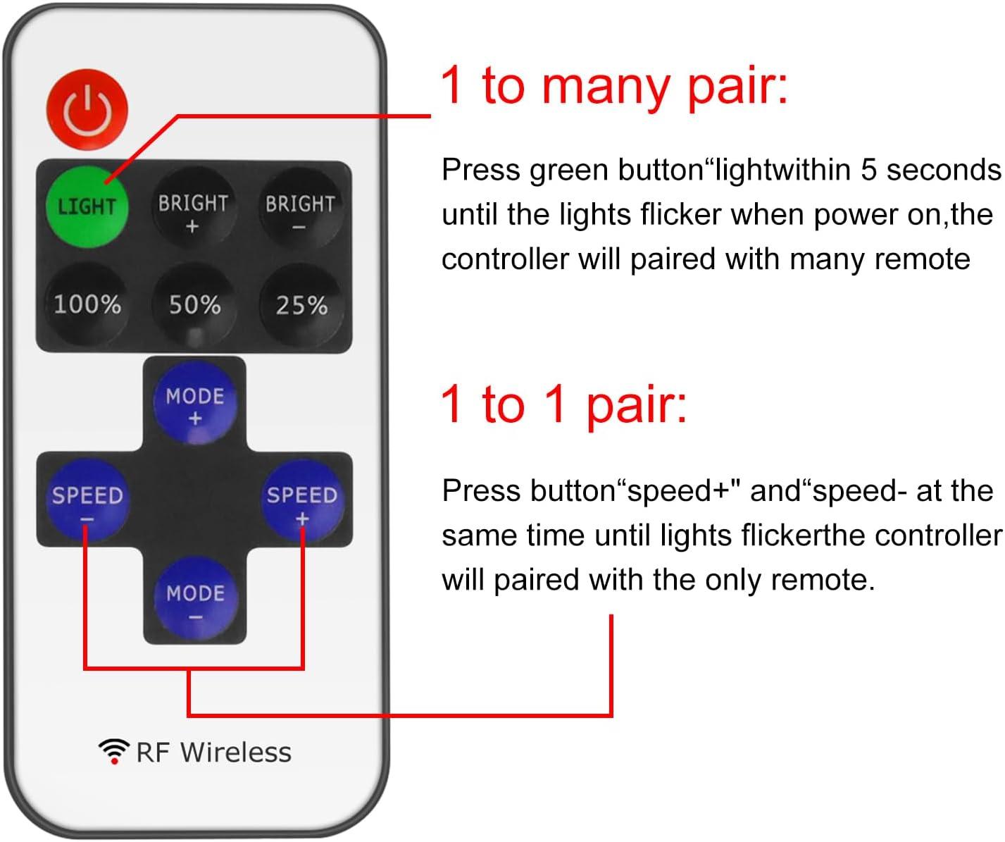 RF Mini Wireless Remote Controller for Single Color 3528 5050 LED Strip Lights, Wireless Remote Control with White DC Connector, RF Dimmer for 12V DC LED Ribbon, Shelf Lights