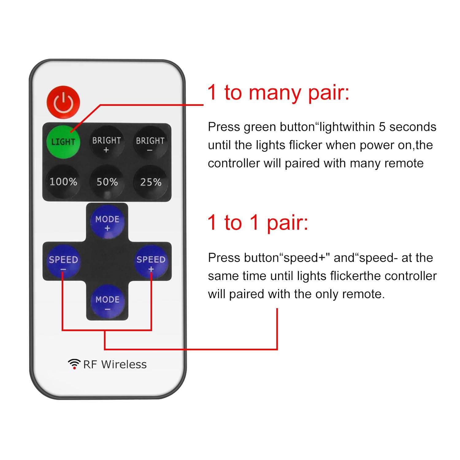 RF Mini Wireless Remote Controller for Single Color 3528 5050 LED Strip Lights, Wireless Remote Control with White DC Connector, RF Dimmer for 12V DC LED Ribbon, Shelf Lights