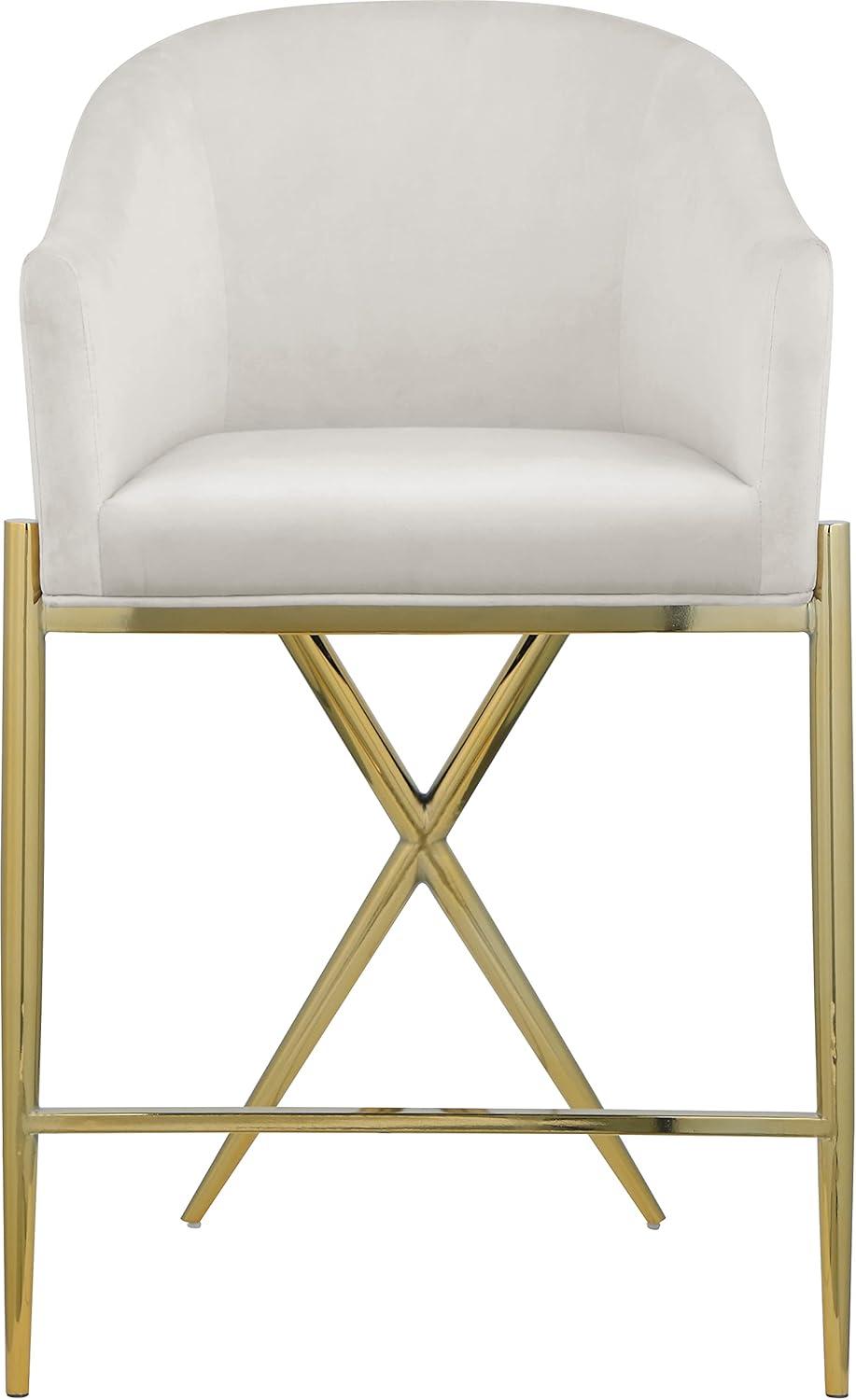 Elegant Beige Velvet & Gold Metal Counter Stool