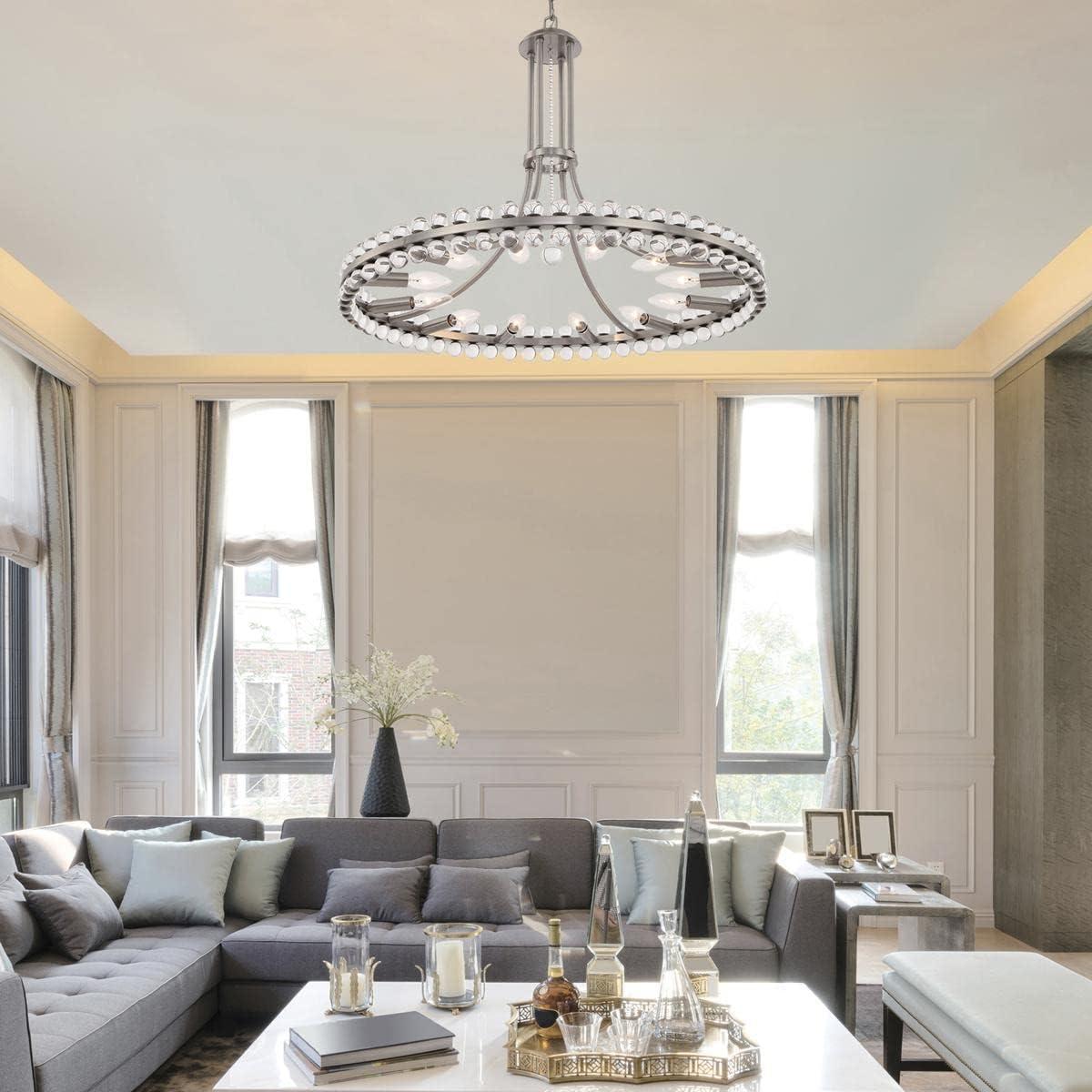 Brushed Nickel and Glass 12-Light Chandelier