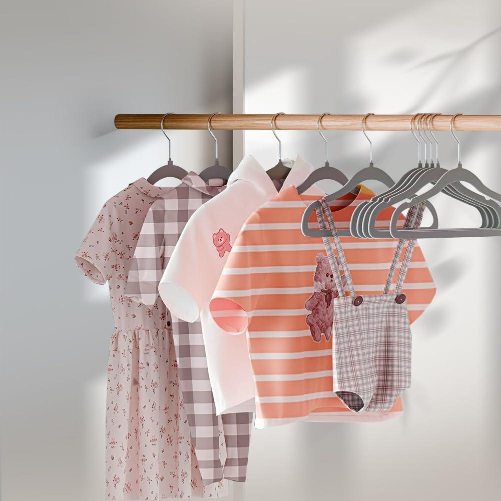 Juvale 50 Pack Pink Velvet Baby Clothes Hangers for Closet Storage, Children's Nursery, Kid's Closet, Slip-Resistant, 11 In