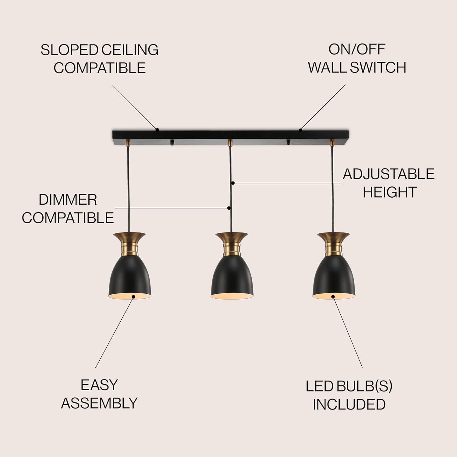 Edison 33.25" Linear 3-Light Metal Linear LED Pendant, Black/Brass Gold